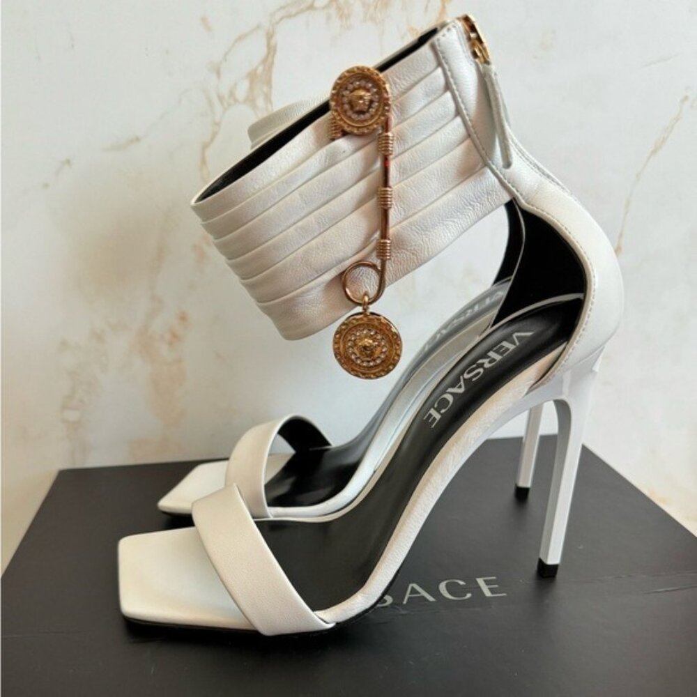 VERSACESafety Pin Lambskin Leather Stiletto Sandals